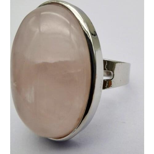 Rose Crystal Stone Oval Bead GEM Finger Ring Jewelry For Woman Gift Size 8 X107