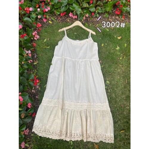 Womens dress in spring and summer: embroidered long skirt with hook pattern, cotton and hemp loose 20210328