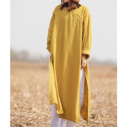 Plus size L-5XL 6XL Wome Vintage Casual Loose Dress Solid Long Sleeve Boho Ethnic Autumn Long Maxi Dresses Retro vestido