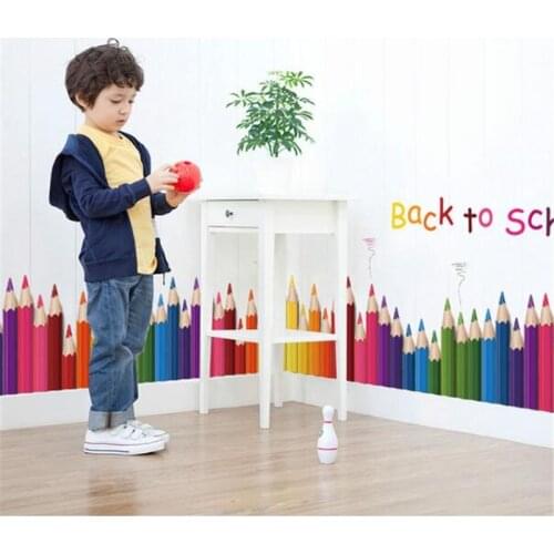 1PC Large Color Pencil Drawing Skirting Wall Stickers For Kids Bedroom Kindergarten Classroom Decoration Waterproof DIY Sticker