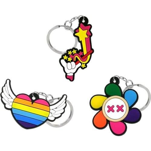 1PCS PVC new design key ring Creative color pattern keychains kids favor gifts key holder men women keys charms bag trinkets