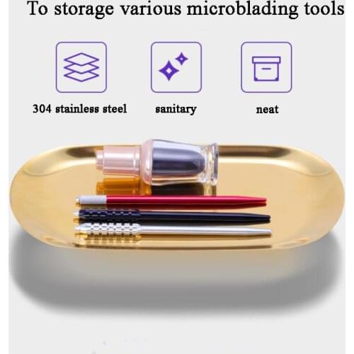 1pc Stainless Steel Tattoo Tool Sterilization Plate Ins Style Gold Oval Plates European Jewelry Tray Metal Desktop Receive Dish