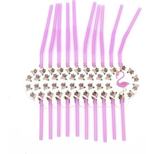 10pcs/lot Disposable Straws Flamingo Theme Birthday Party Disposable Tableware Straws Summer Hawaii Event Party Supplies