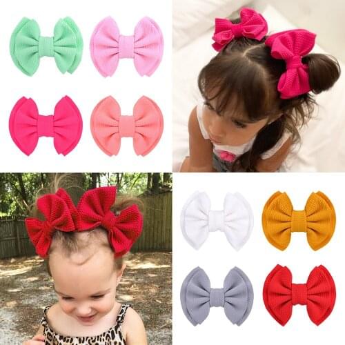 2Pcs/Set 4.7 Inch Waffle Bow Hair Clips for Girls Handmade Double Layer Bowknot Hairgrips Boutique Fabric Bow Children Headwear