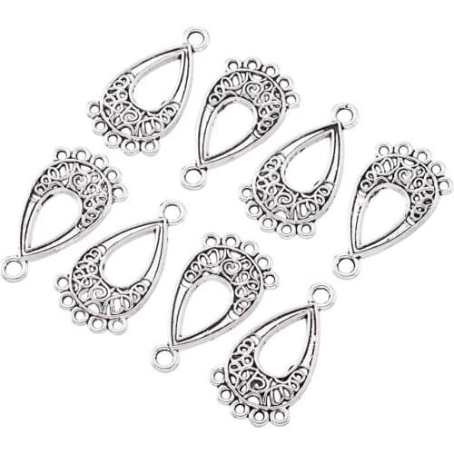 20pcs Tibetan Style Chandelier Component Links Drop Charms Pendants for Jewerly DIY Making Antique Silver Color 28x15.5x1mm