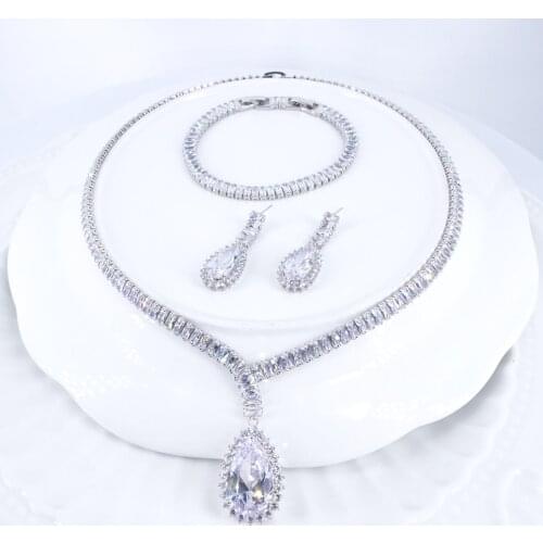 2021 new fashion vintage luxury crystal CZ zircon necklace earring bracelet wedding bride party banquet dressing jewelry set