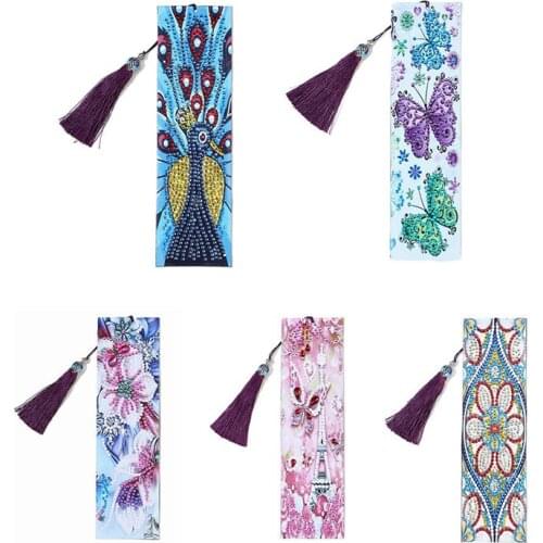 5D Diamond Painting DIY Bookmarks Leather Tassel Bookmark Beaded Bookmarks Adults Bookmarks Arts Craft Gift закладки для книг