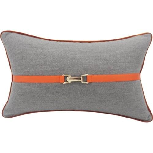 MOQ 6pcs 50X30CM modern metal buckle grey waist pillow cover cushion cover decorative rectangle pillowcase