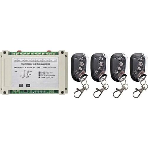 AC220V 250V 380V 30A 4CH RF Wireless Remote Control Switch With metal Transmitter Gate Garage Door lamp/ window