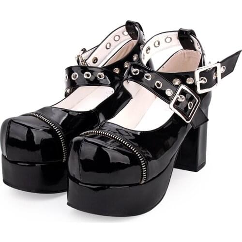 Angelic imprint New Arrival Punk Lolita style Women High Heel Chunky Heel shoes size 35-46 9893
