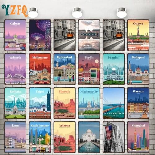 Berlin Bordeaux Agra Lyon City Sign Vintage Metal Plaque Plates For Pub Bar Home Decor Tin Gift Decoration Poster DU-10616A