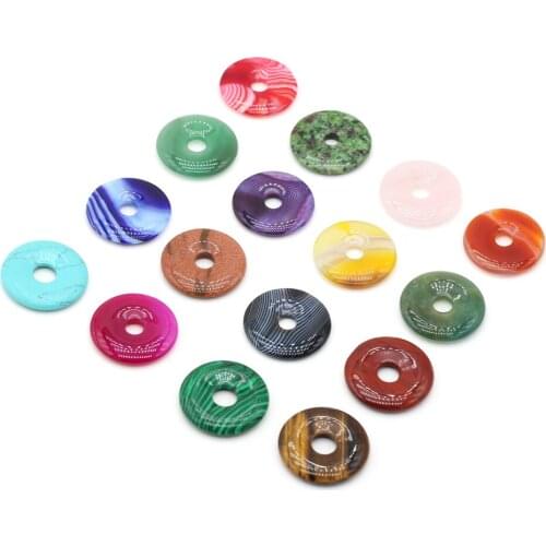 Natural Stone lapis lazuli Opal Topaz Agate Amethyst Donut Charms Semi-Porous Beads for Jewelry Making Necklace Pendant 30x30mm