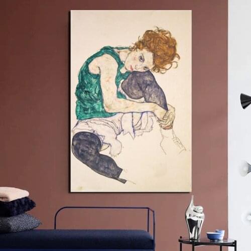 Egon Schiele Sitting Woman Canvas Painting Print Living Room Home Decoration Artwork Modern Wall Art Oil Painting Poster Picture