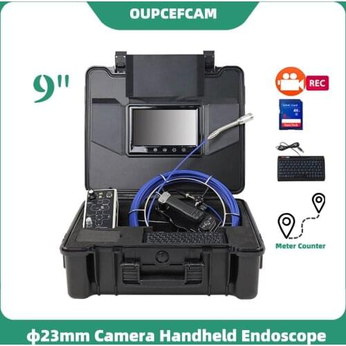 Φ23mm Camera Drain Sewer Pipe Inspection Endoscope System 9" Touch Screen DVR Keyboard Meter Counter φ5mm Fiberglass Calble