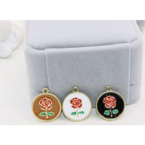 Eruifa 6pcs 18mm Beautiful Epoxy Rose Flower Zinc alloy Jewelry DIY Charms Pendant Necklace, Earring Bracelet 2 Colors