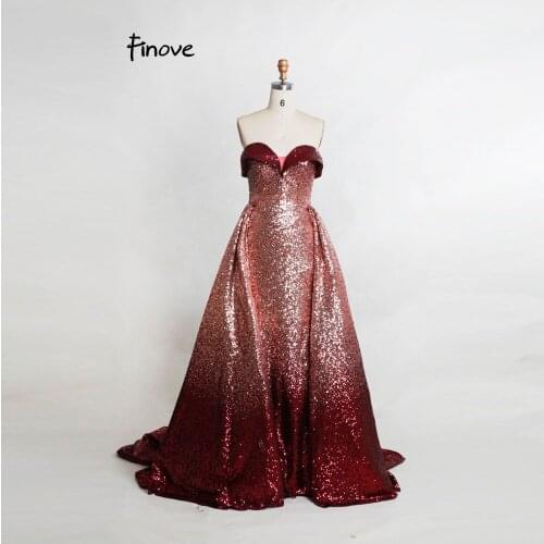 Finove Sequined Prom Dresses 2020 Gorgeous Reflective Dress Sweetheart Sweep Train Floor Length Long Evening Dress Ball Gowns
