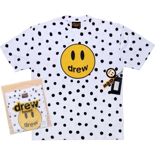 DREW T Shirt Summer 100% Cotton Men O-neck T-shirt Male Womens tshirt Short Sleeve High Quality Tops JUSTIN Smiley Wave Point