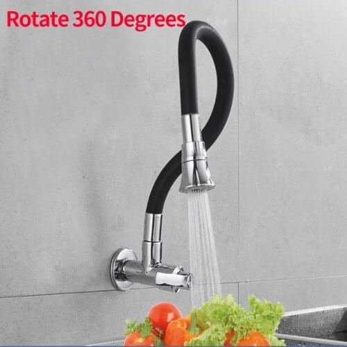 Flexible Brass Wall Mounted Kitchen Faucet Single Cold 360 Degree Universal Swivel Water Tap Deck Mounted Faucets Single Handle