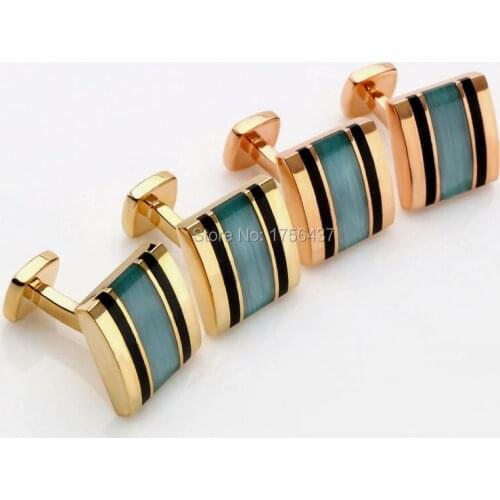 Hot Sale CadetBlue Cat Eye Cufflinks Men Jewelry Square Black Onyx Gemelos french shirt wedding dress tie clips&cuff links