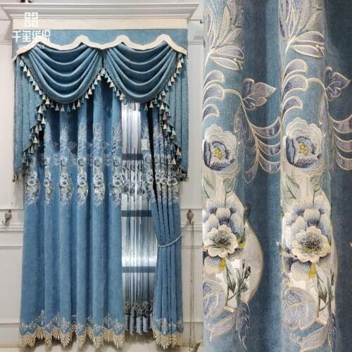 New Chinese Embroidered Cashmere Chenille Thickened Curtains for Living Room Dining Room Luxury Style Curtains for Bedroom