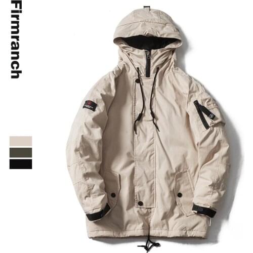 Firmranch Men Winter Medium Long Cargo Jacket Multi Pockets Thick Waterproof Windbreaker Parka Padded Jacket Men Canada Overcoat