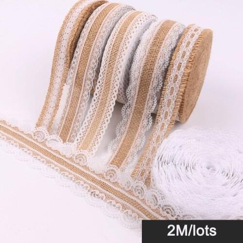 2M/lot Jute Burlap Ribbon Natural jute Lace Rustic Vintage Hemp fabric Hessian Ribbon DIY Wedding Decor Gift wrap Party Supplies
