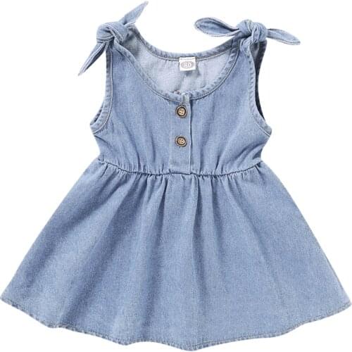 Lioraitiin 1-4Years Toddler Baby Girl Summer Fashion Dress Sleeveless Solid Denim Suspender Clothing