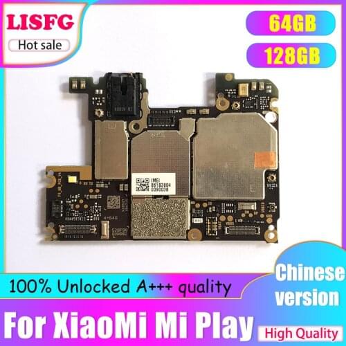 Original 100% Work Unlocked Motherboard For Xiaomi Play Mi Play Logic Circuit Board CN Version 64GB/128GB ROM 4GB/6GB RAM