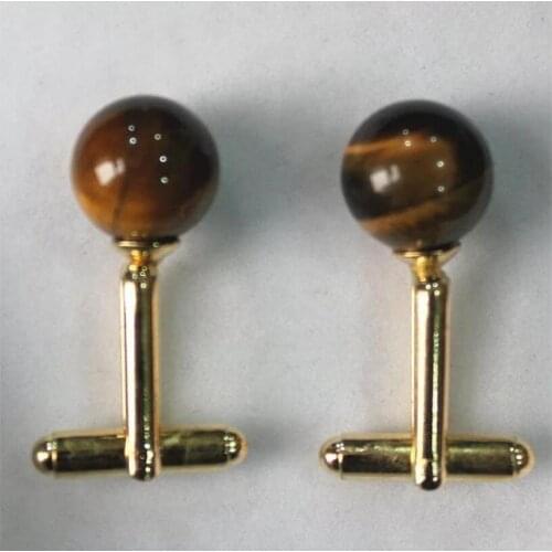 Fashionable gold plated 12 mm tiger eye cuffs