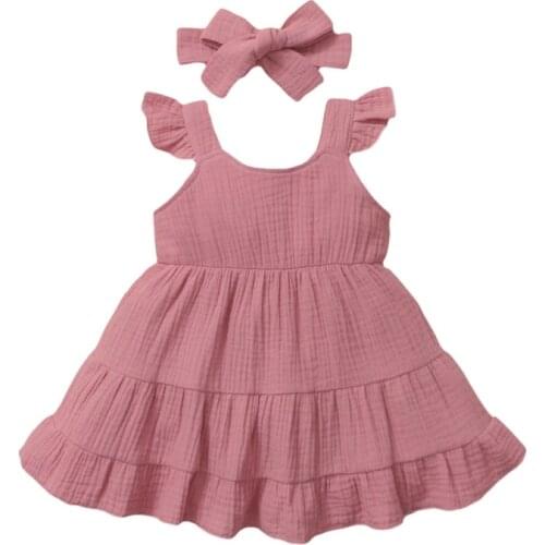 New Summer Infant Baby Clothes 6mM-4Y Cotton Baby Girls Dress Kids Princess Dresses + Hair Band Childrens Clothing