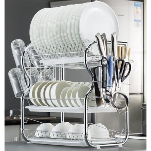 Stainless Steel Dish Rack Dish Drainer Three-layer Drying Rack Bowl Dish Draining Shelf Dryer Tray Holder Kitchen Organizer HWC