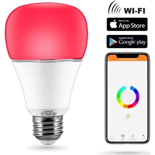 Smart WI-FI LED Light Bulb RGBW Color Changing E26 E27 Smart Dimmable Light Bulb Smartphone Controlled Work Amazon Alexa/ Google