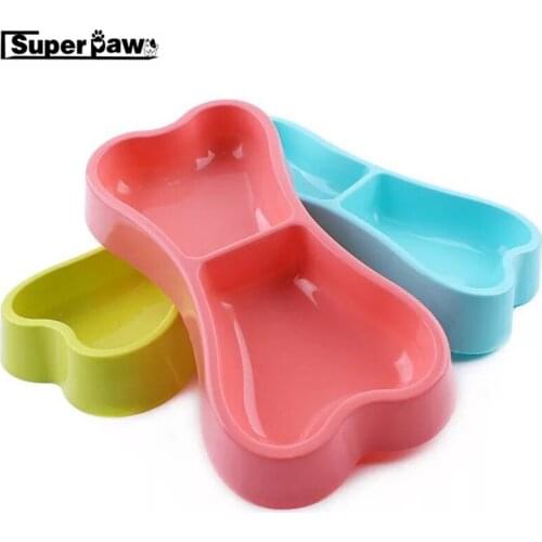 High Quality Plastic Dog Bowls Bone-shaped Candy Color Dog Feeder Eco-friendly Double-head Bowls MDD05