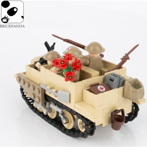 WW2 Military British Bren Locomotive Building Blocks Soldiers Minifigs Army Weapon Gun Flower Accessories Children Brick Toys