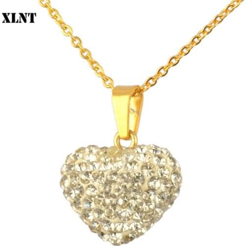 XLNT Love Heart Romantic Love Full Crystal Wedding Necklace Gold Pendant Necklace For Women Girl Gifts