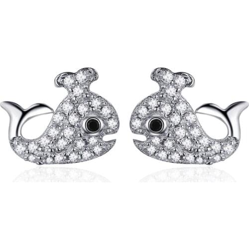 Cute Whale AAAAAAA Cubic Zircon 925 Sterling Silver Stud Earrings For Women Korean Dolphin Animal Earring Party Gifts Jewelry