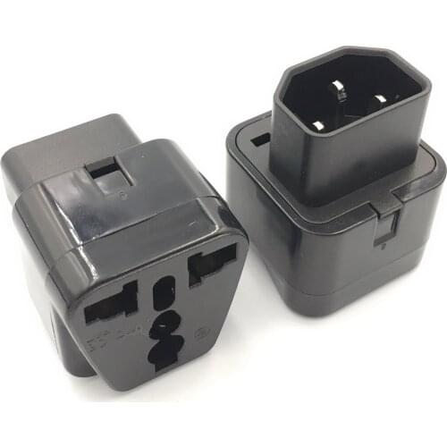 1pcs IEC 320 C14 To Universal Female Power Adapter AC Power Plug Connector Black