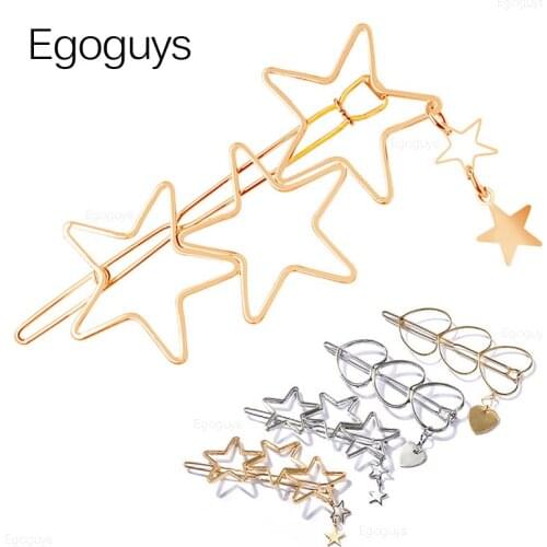 1Pc Loving Heart Star Hair Clips Women Geometric Alloy Metal Hairpins Girls Fashion Barrettes Hair Pin Accessories Styling Tools