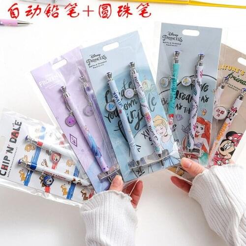 10pcs/batch of genuine Disney student stationery gel pen cartoon Mickey Aisha princess ballpoint pen mechanical pencil set gift