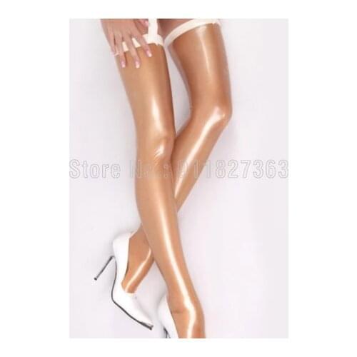 100% Latex Sock Latex Long Stockings for Women In Transparent Color with White Trims Decorations Customized