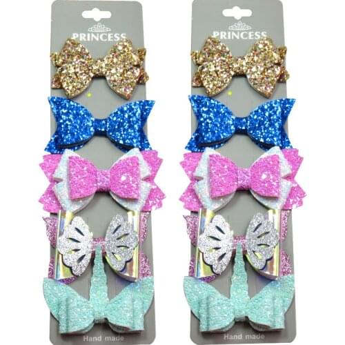 5PCS/Card Lovely 5 MIX Styles Blue Ties Bow Creativity Hairpins For Baby Girls Clip Pins Barrette Scrunchy Kids Hair Accessories