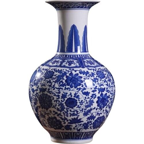 50cm floor vase ingdezhen Blue And White Ceramic Vase Ornaments Hand-painted flower Pattern Antique Porcelain Living Decor