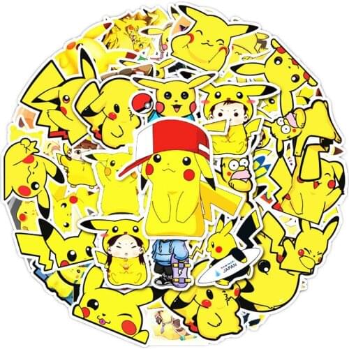 54 pcs Pokemon Cartoons Pikachu Decorative stickers notebook Trolley case Assorted stickers Childrens waterproof sticker toys