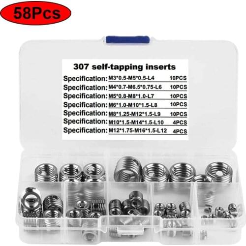 58pcs / box 307 stainless steel self-tapping thread braces three-hole type protective sleeve thread repair kit tooling