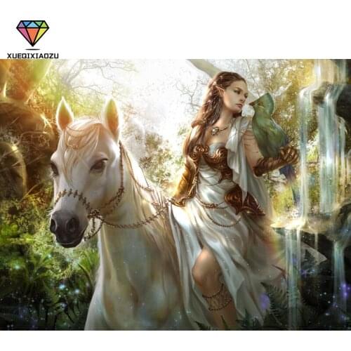 5D DIY Diamond Painting Horse Riding Figure Full Circle Diamond Embroidery Mosaic Kit Spring Decoration Home Decoration BXG55