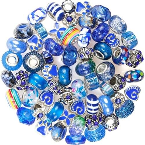 60Pcs Assorted Color Rainbow Colored Big Hole Glass Spacer Clip Charm Beads Fit Pandora Bracelet Women DIY Crafts Jewelry Making