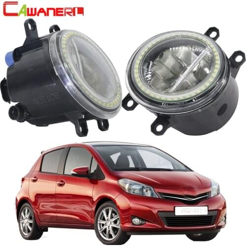 Cawanerl For Toyota Yaris Hatchback 2006-2014 Car Accessories 4000LM LED Bulb Fog Light + Angel Eye Daytime Running Light 12V