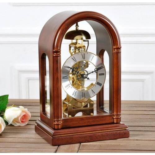 New European Luxury Mechanical Table Clock Wood Desk Clock Vintage Clockwork Living Room Office Bedroom Home Clock Best Gift