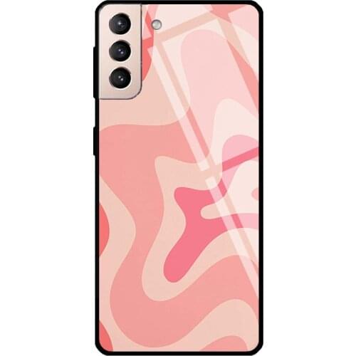 Retro Liquid Swirl Abstract Pink Blush Tempered Glass Cover For Samsung Galaxy S21 Ultra S20 FE S8 S9 S10 Plus Note 10 20 Case