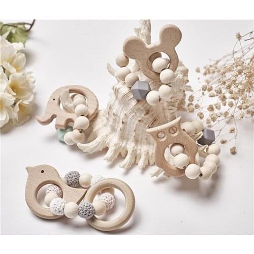 Cartoon Animals Shape Wooden Beads Garland Wall Hanging Pendant Ornaments Nordic Kindergarten Kids Room Decoration